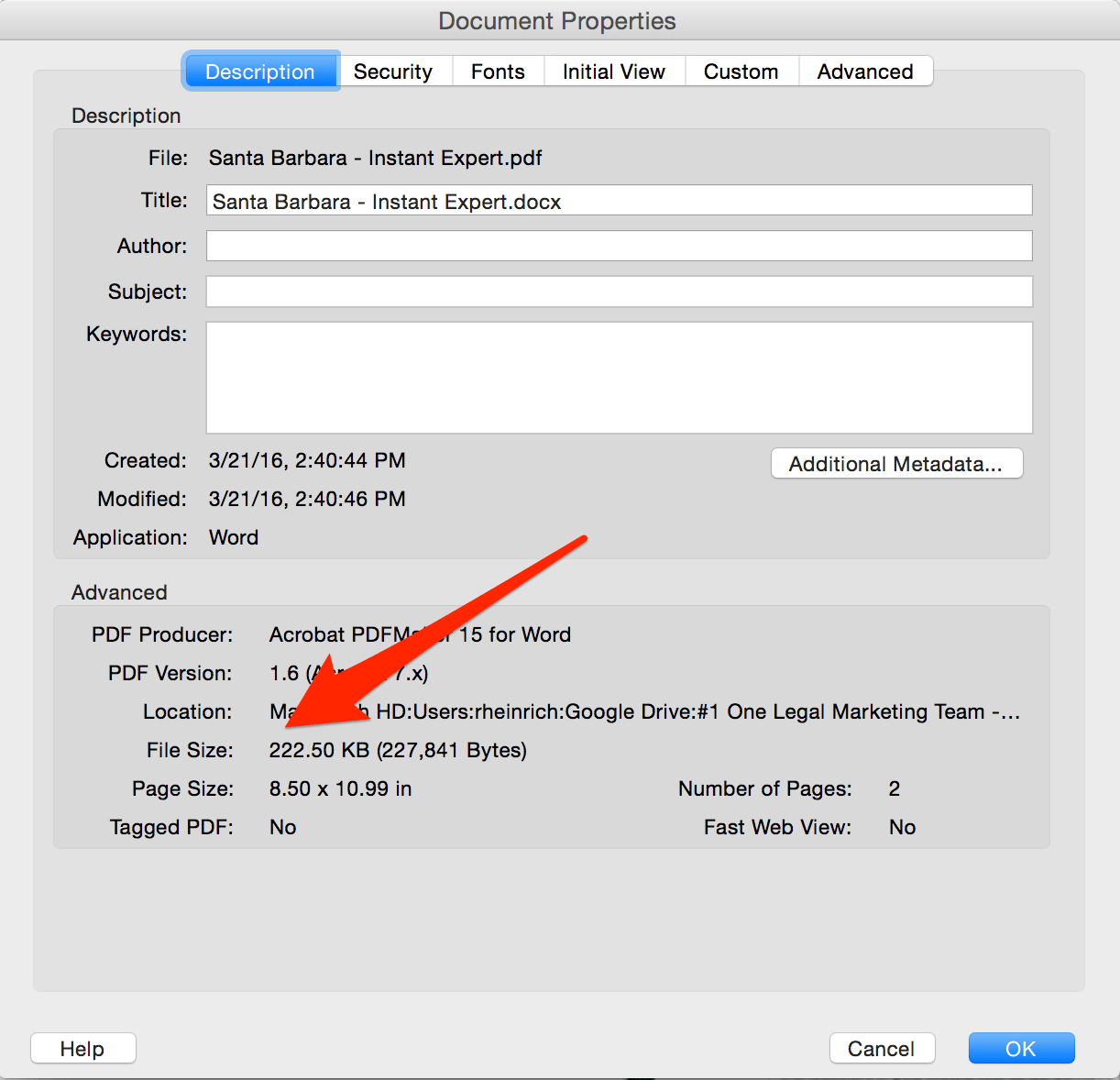 How to find the size of a PDF