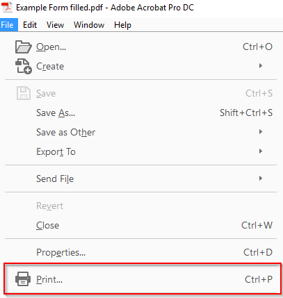 After the form is complete, go to File > Print