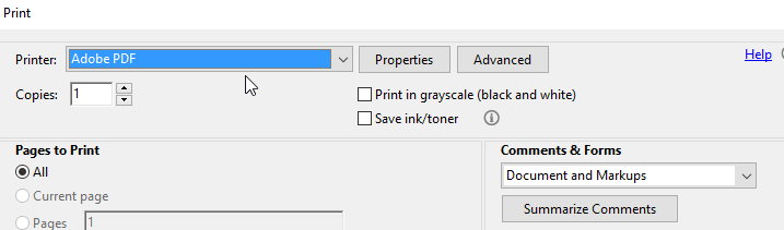 Find the Adobe PDF printer from list