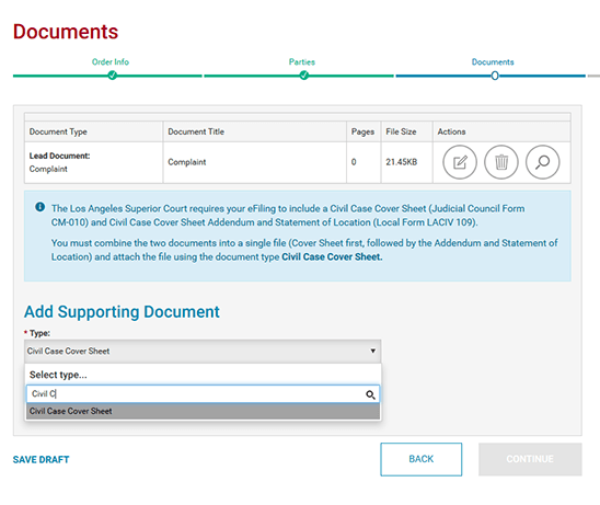 Adding a supporting document