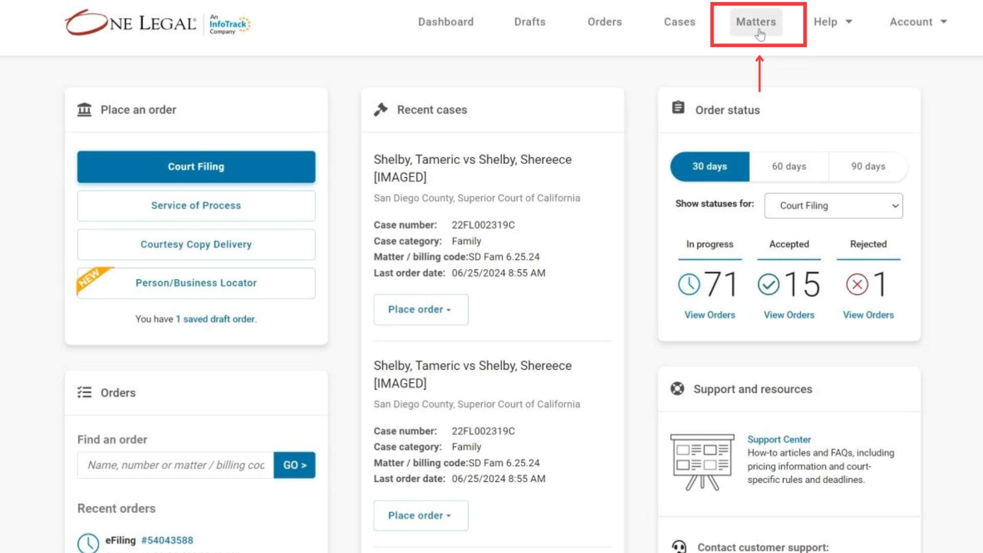 Dashboard Link To Matter Management