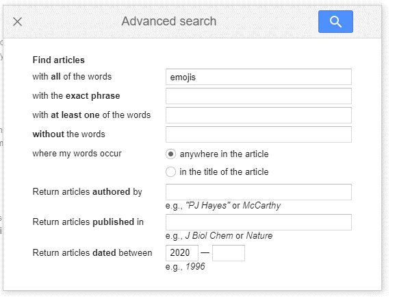 Google Scholar Advanced Search